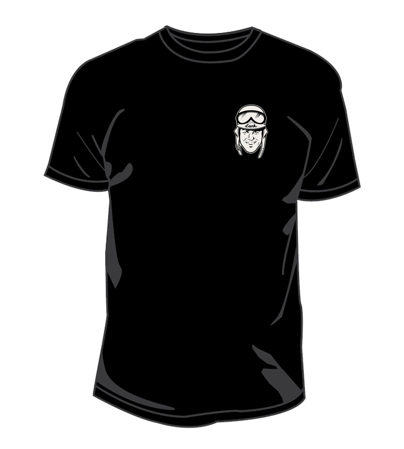 Earl Flag Face T-Shirt: This front left chest design features Earls handsome helmeted face that's been famously run on the streets of Los Angeles, Hollywood, Paris, England, Beijing, Japan, Australia, Brazil, etc.  This black t-shirt features 100% soft-spun 6.1 oz. cotton for a super comfy feel with plastisol ink screen printed graphics.